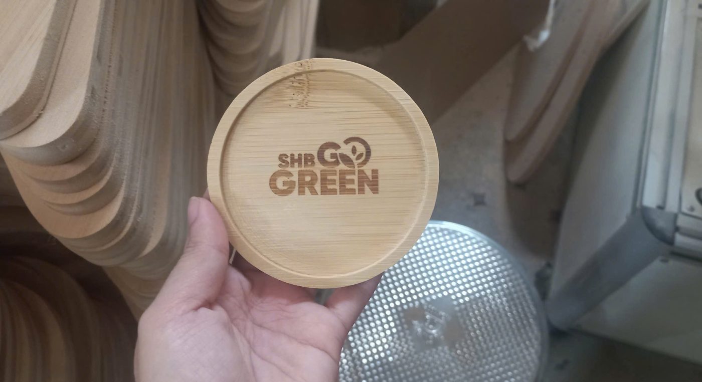 lót ly gỗ tre khắc logo