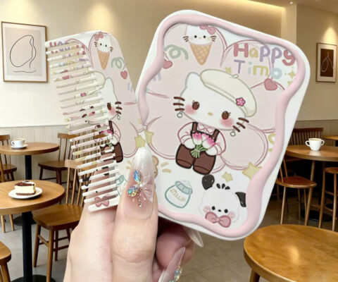 Lược Cầm Tay Hoạt Hình Dễ Thương Kèm Gương