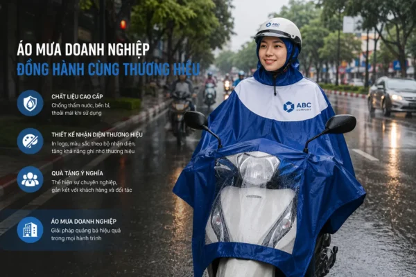 Khách hàng sử dụng áo mưa doanh nghiệp khi đi xe máy