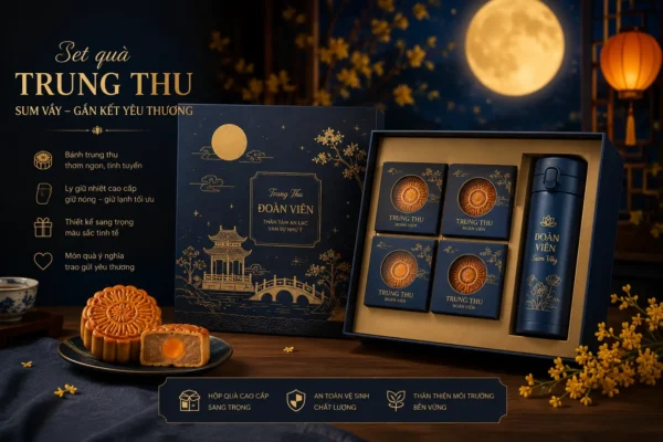 Set quà trung thu kết hợp bánh và ly giữ nhiệt.