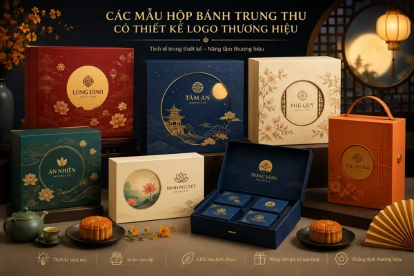 Các mẫu hộp bánh trung thu có thiết kế logo thương hiệu.