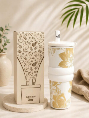 Ly Giữ Nhiệt Hoa Vàng Kèm Ống Hút 710ml