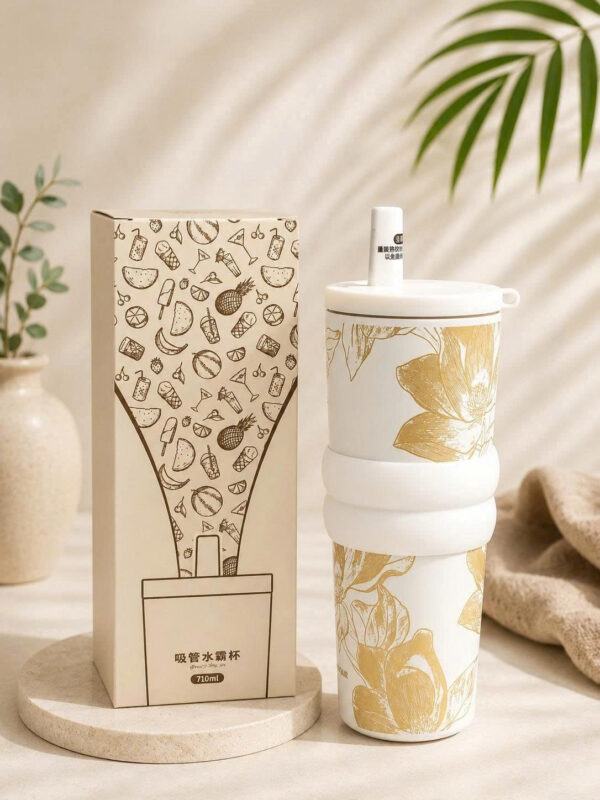 Ly Giữ Nhiệt Hoa Vàng Kèm Ống Hút 710ml