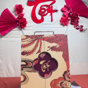 Set quà Tết Phượng Hoàng BM01 mặt ngoài hộp kem họa tiết chim phượng đỏ